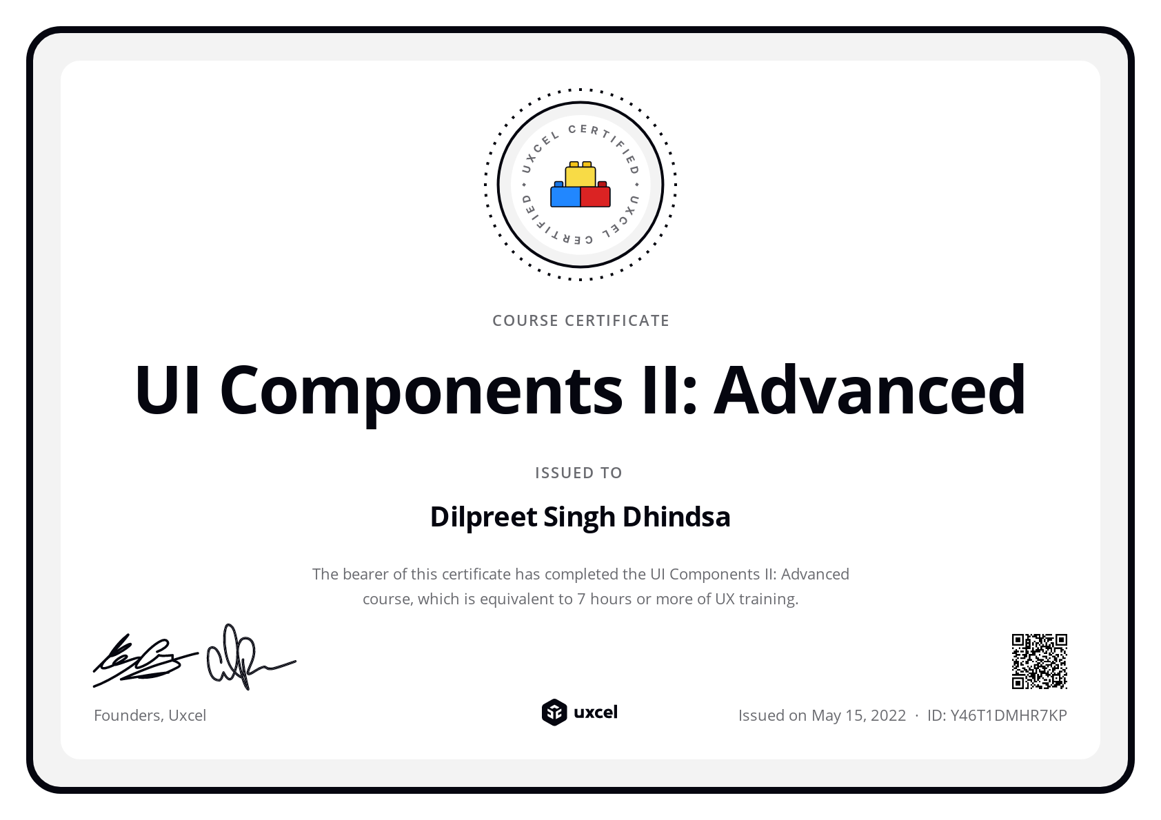 Dilpreet Singh Dhindsa's certificate